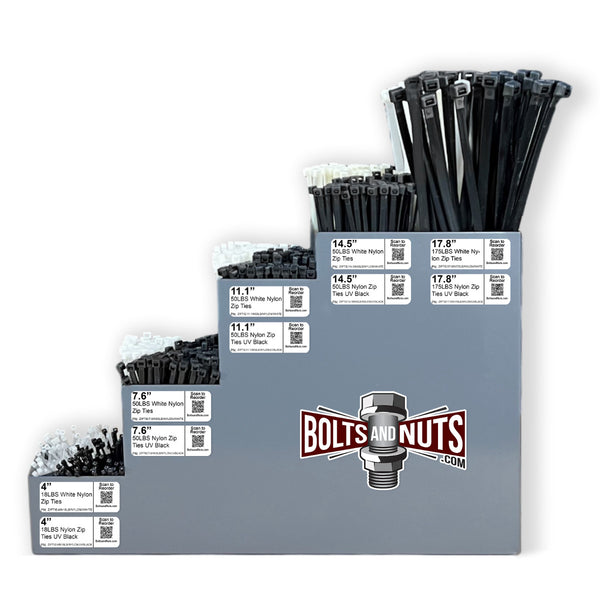 Nylon Cable Zip Ties UV Resistant Black & White Nylon - 901 PCS