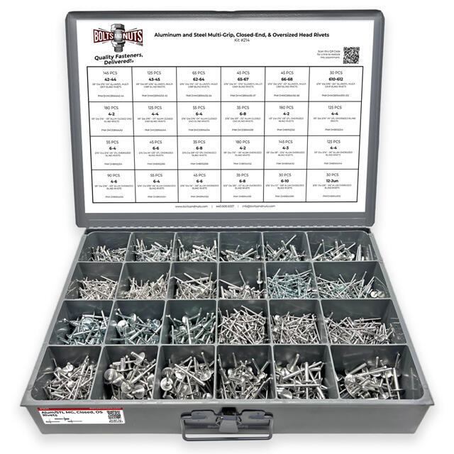 Aluminum and Steel Multi-Grip, Closed-End, & Oversized Head Rivets Assortment - 2026 PCS