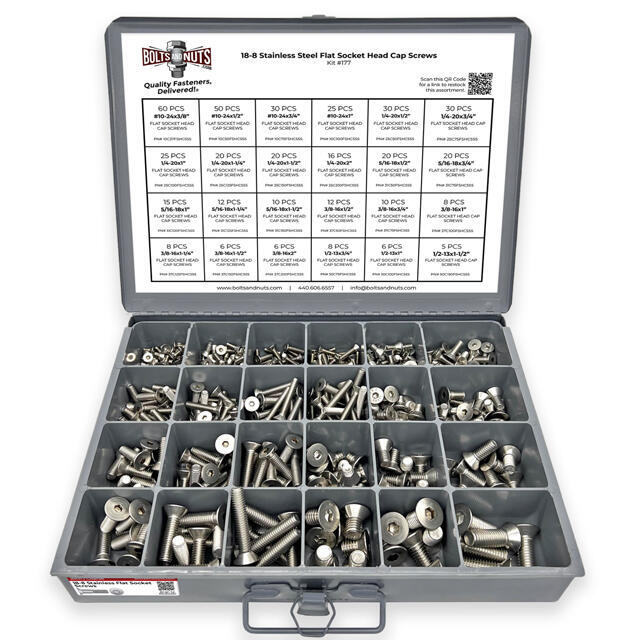 18-8 Stainless Steel Flat Socket Head Cap Screws Coarse Thread - 453 pcs