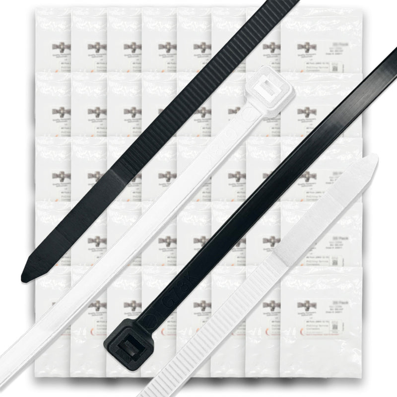 Nylon Cable Zip Ties UV Resistant Black & White Nylon - 900 PCS