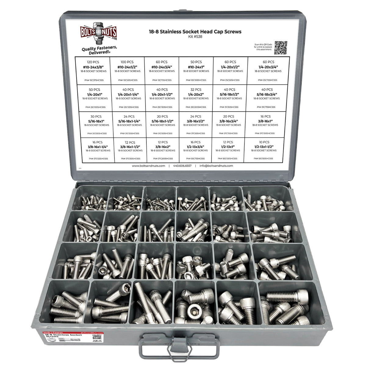 Inch 18-8 Stainless Steel Allen Socket Head Cap Screws Bolts Assortment - 905 PCS
