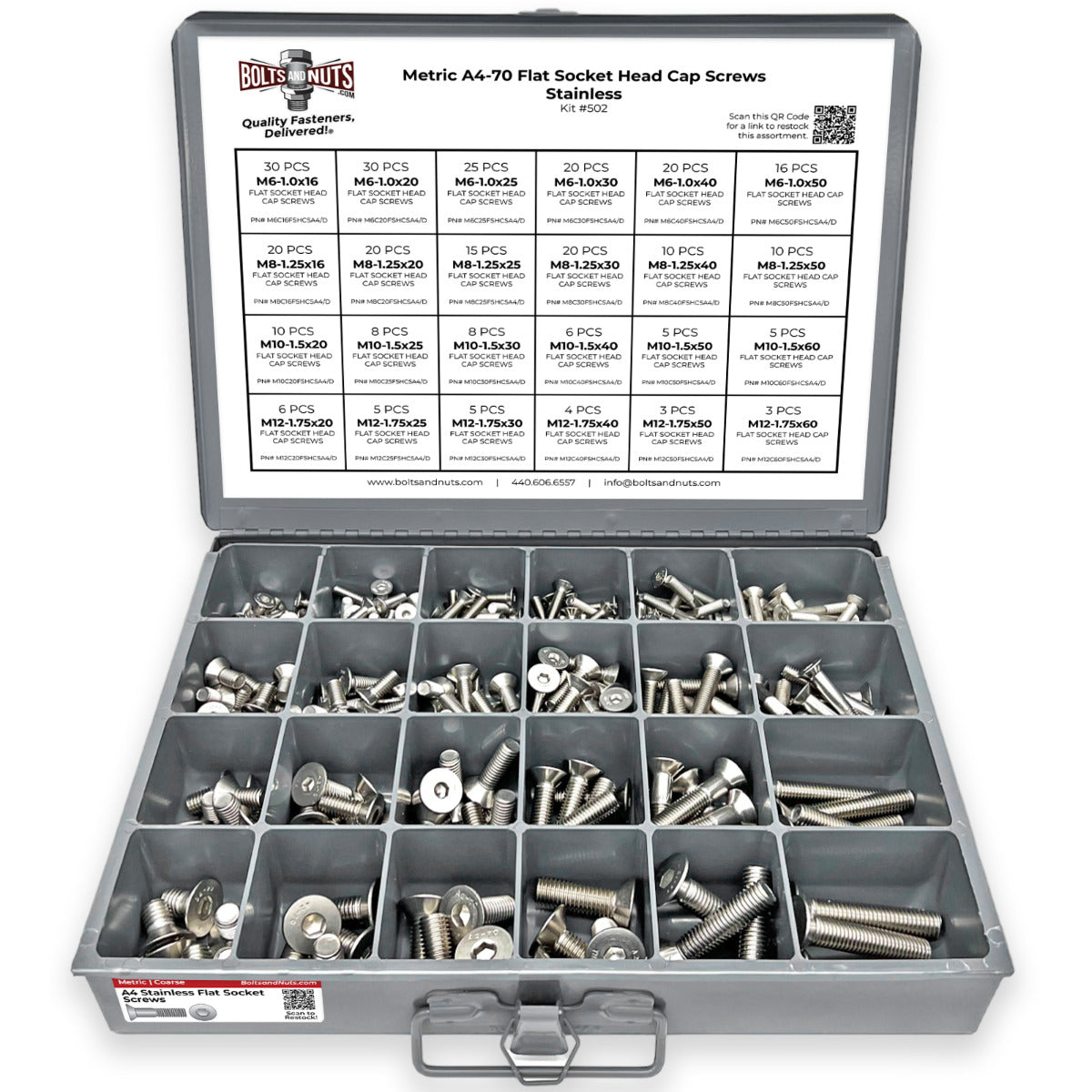 Metric A4-70 Stainless Steel Flat Socket Screws - 305 PCS