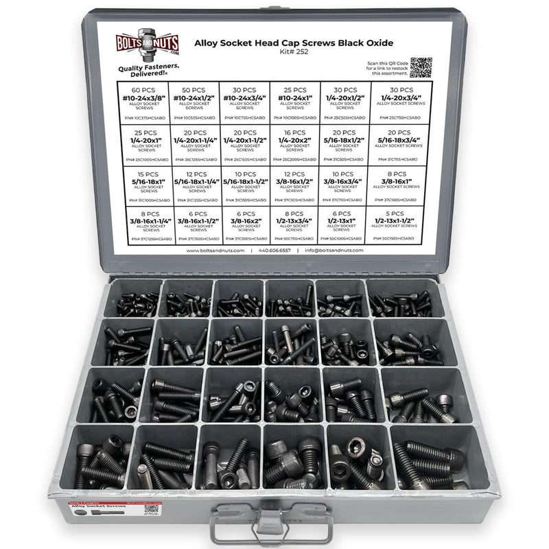 Inch Alloy Allen Socket Head Cap Screws Bolts Black Oxide Assortment - 453 PCS