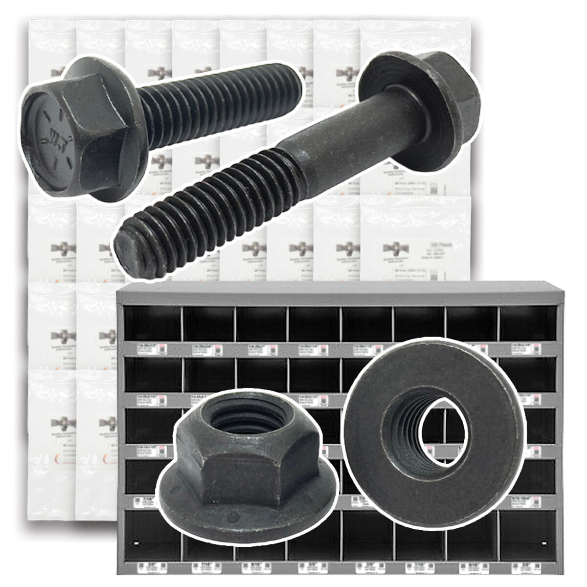Inch Grade 8 Coarse & Fine Thread Hex Flange Bolt & Lock Nut Kit - 729 PCS