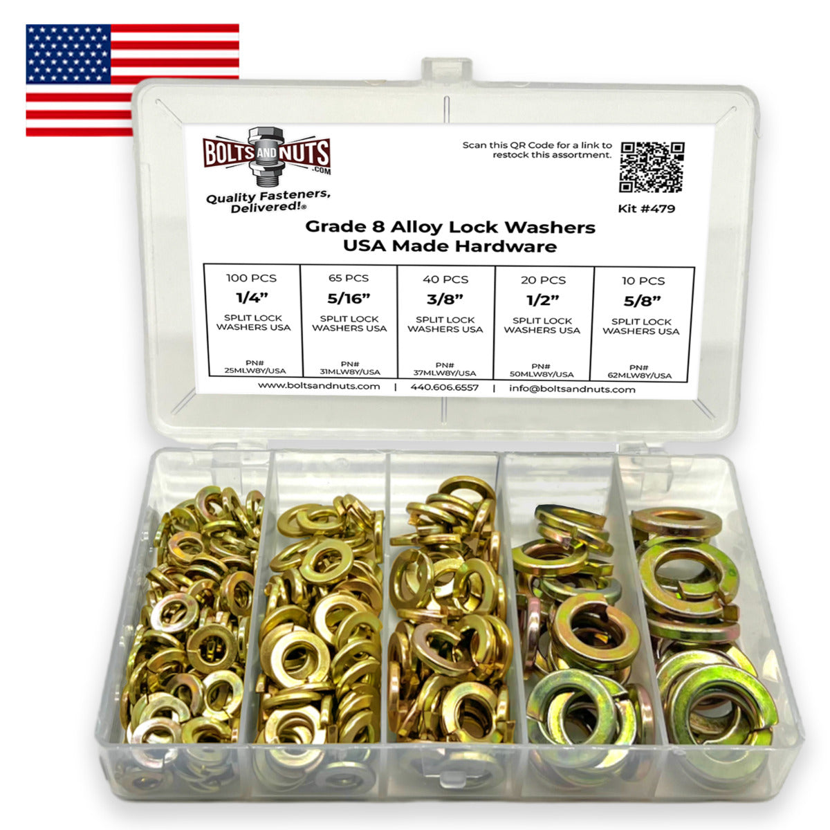 Grade 8 Alloy Lock Washers USA Made Hardware Assortment - 236 PCS