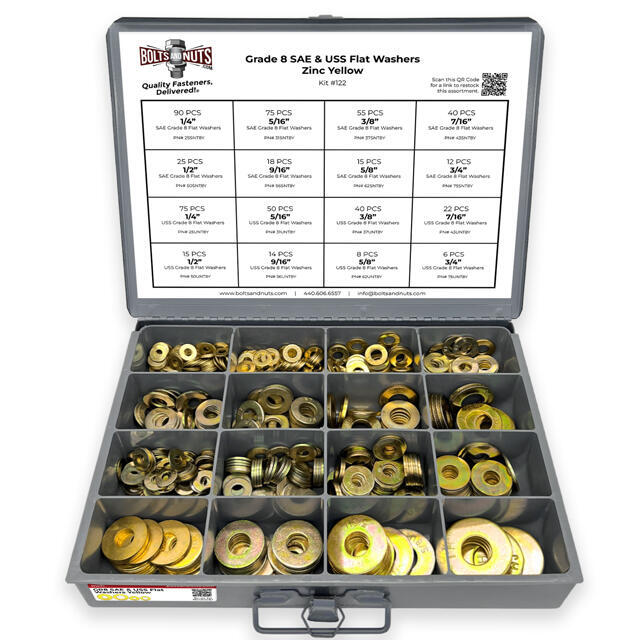 Grade 8 SAE & USS Flat Washers Zinc Yellow - 561 pcs
