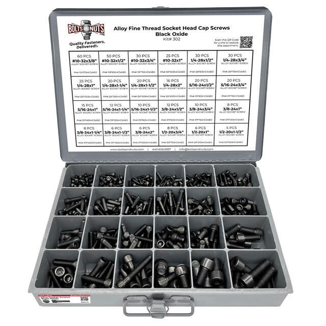 Inch Alloy Allen Fine Thread Socket Head Cap Screws Bolts Black Oxide Assortment - 453 PCS