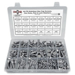 Metric A2 Stainless Steel Hex Cap Screws, Hex Nuts, Flat & Lock Washers - 341 PCS
