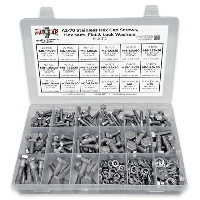 Metric A2 Stainless Steel Hex Cap Screws, Hex Nuts, Flat & Lock Washers - 341 PCS