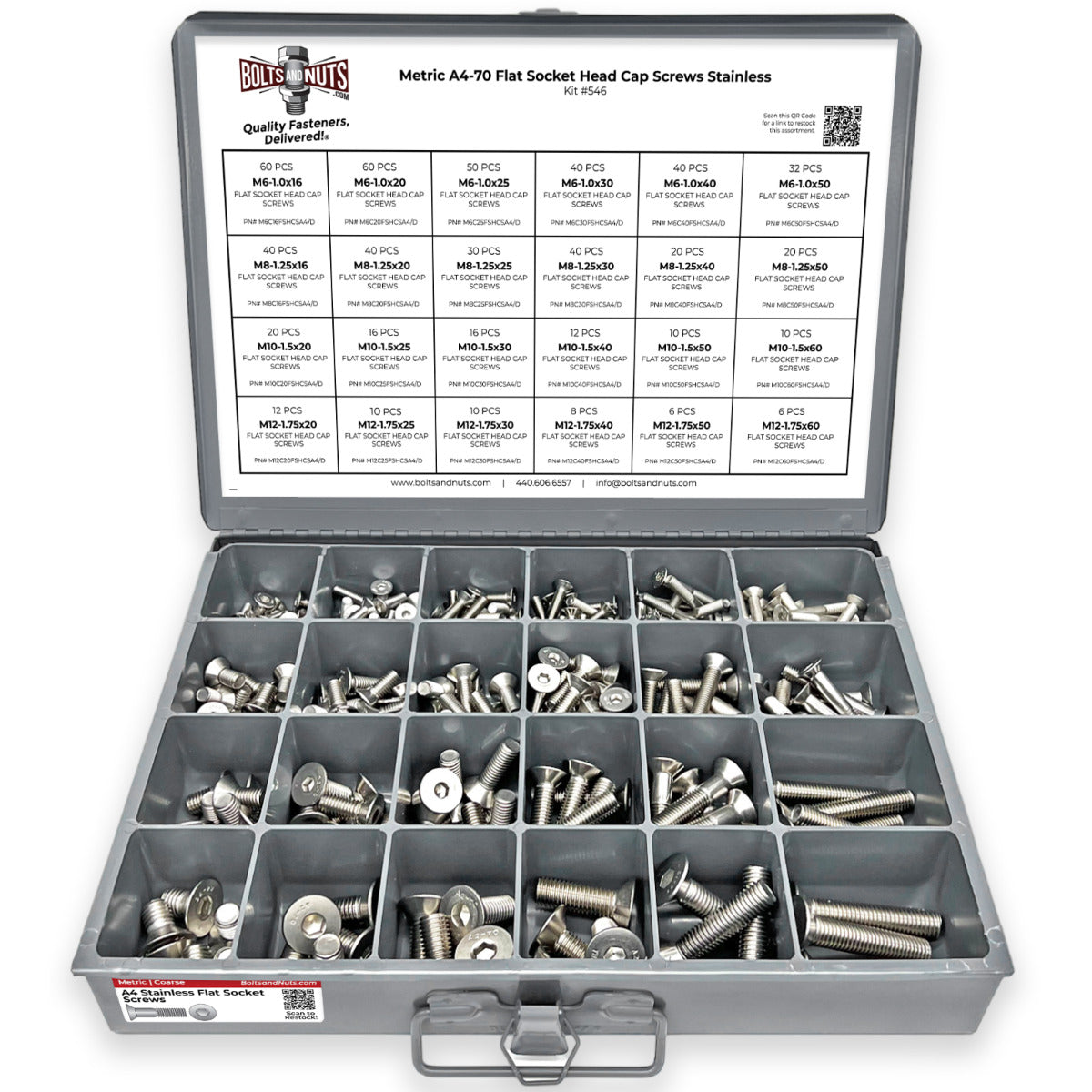 Metric A4-70 Stainless Steel Flat Socket Screws - 609 PCS