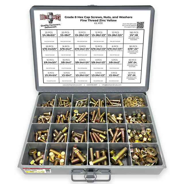 Inch Grade 8 Hex Cap Screws, Hex Nuts, Flat & Lock Washers Fine Thread ...