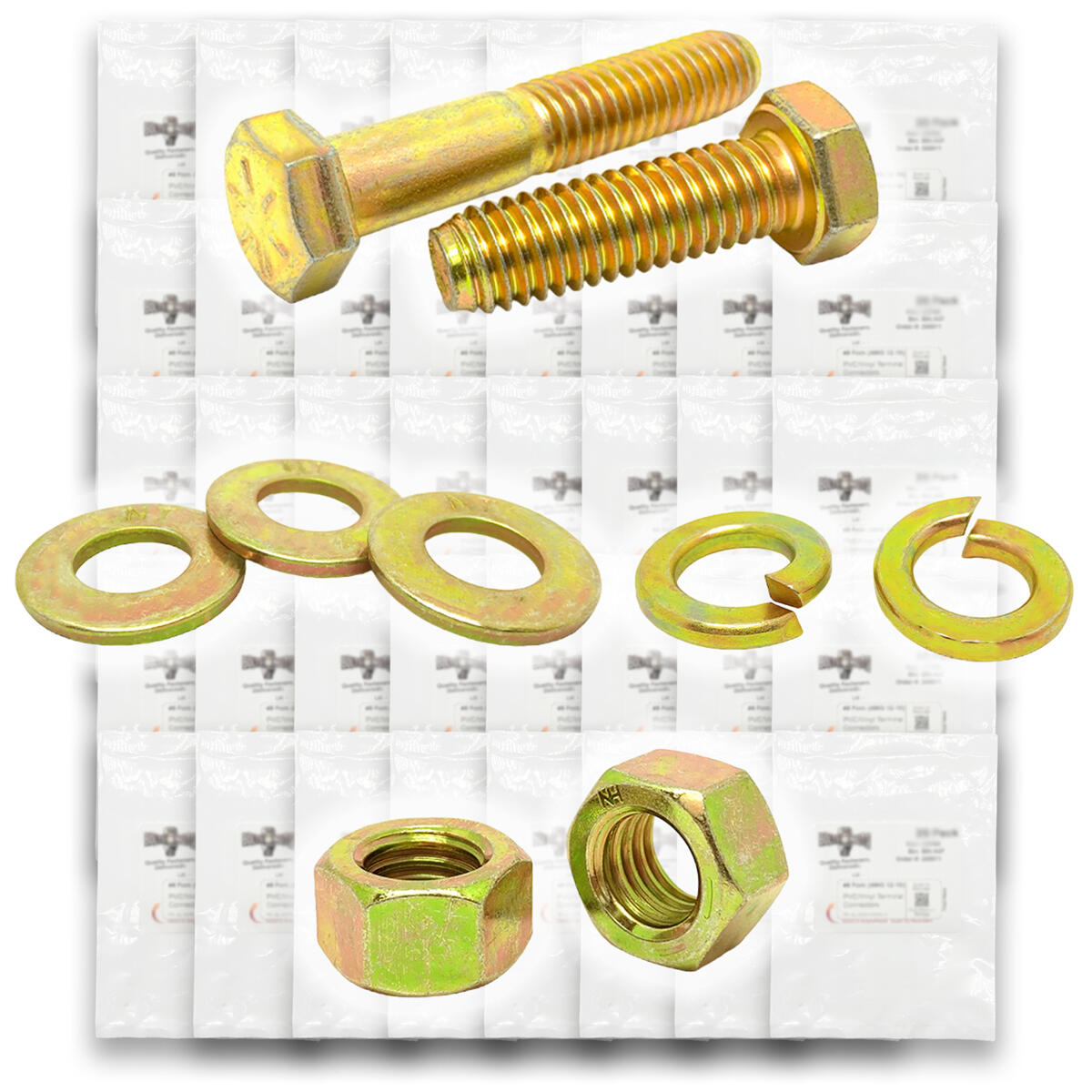 Inch Grade 8 Hex Cap Screws, Hex Nuts, Flat & Lock Washers Coarse Thread Zinc Yellow 1/4", 5/16" 3/8", & 1/2"  - 1268 PCS