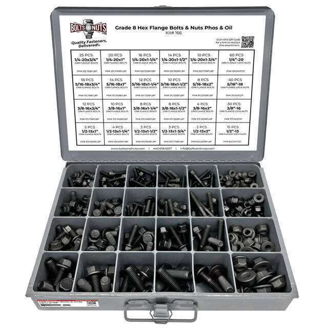 Inch Grade 8 Hex Flange Frame Bolts & Lock Nuts Black Assortment - 352 PCS