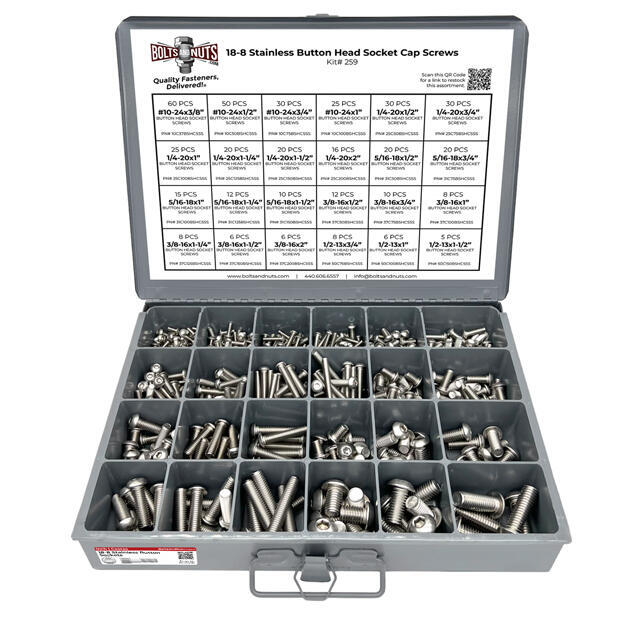 Inch 18-8 Stainless Steel Allen Button Head Socket Cap Screws Bolts Assortment - 453 PCS