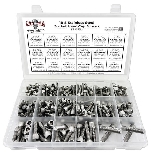 Inch 18-8 Stainless Steel Socket Cap Screws Assortment - 211 PCS