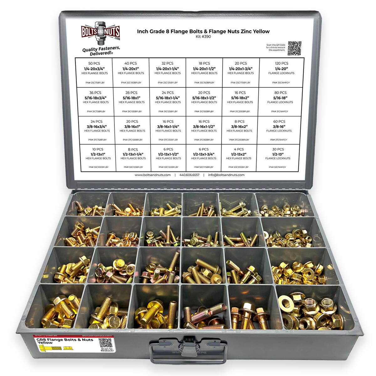 Inch Grade 8 Hex Flange Bolts & Flange Lock Nuts Zinc Yellow Assortment - 693PCS