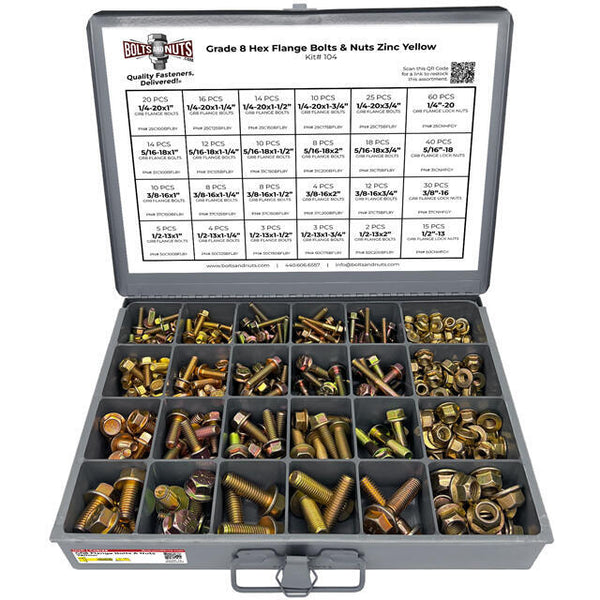 Inch Grade 8 Hex Flange Frame Bolts & Lock Nuts Yellow Assortment