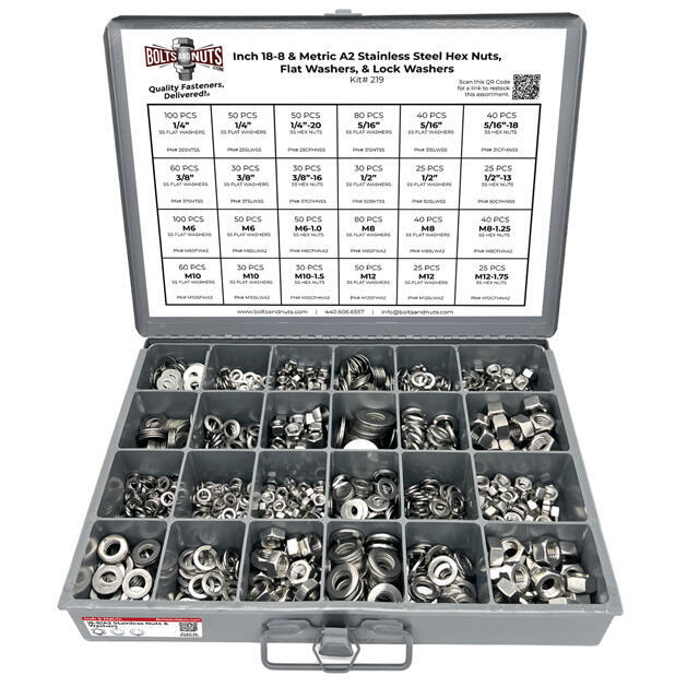 Inch & Metric Stainless Steel Hex Nut, Lock Washer and Flat Washer Assortment - 1141 PCS