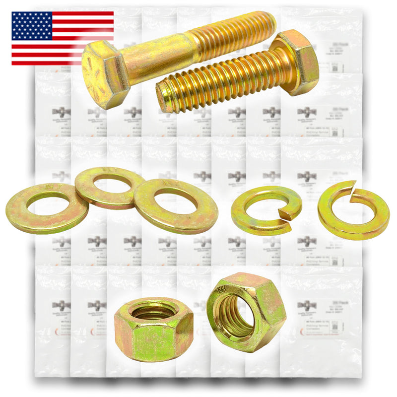 Inch Grade 8 Coarse Hex Cap Screws, Hex Nuts, Flat & Lock Washers Zinc Yellow USA Made Hardware - 2011 PCS