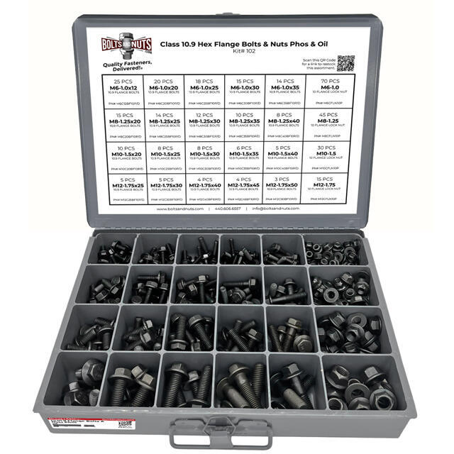 Metric Class 10.9 Hex Flange Frame Bolts & Nuts Assortment Phos & Oil - 370 PCS