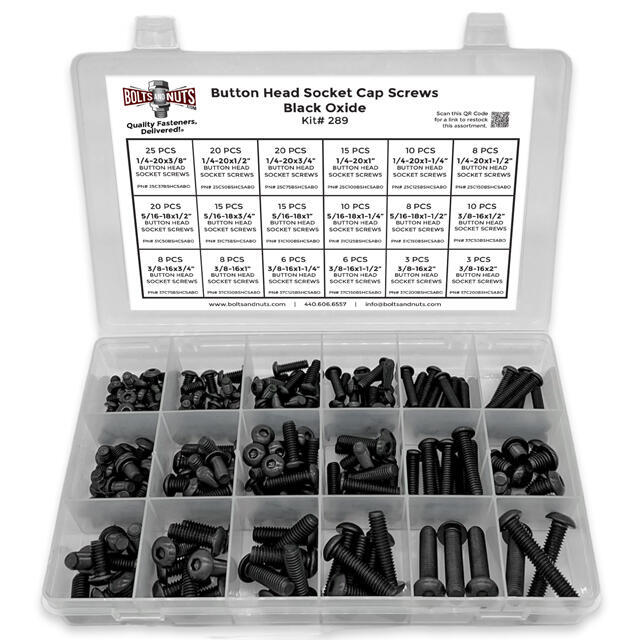 Inch Alloy Button Head Socket Cap Screws Black Oxide Assortment - 211 PCS