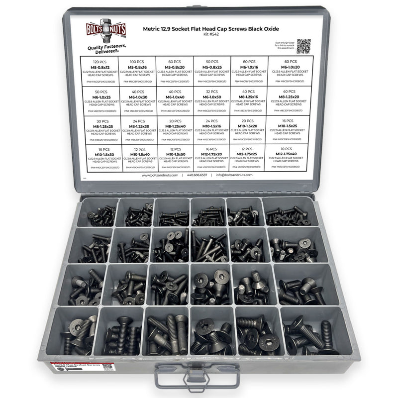 Metric Class 12.9 Flat Socket Screws Black Oxide - 905 PCS