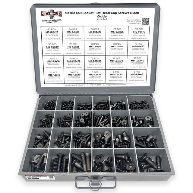 Metric Class 12.9 Flat Socket Screws Black Oxide - 453 PCS