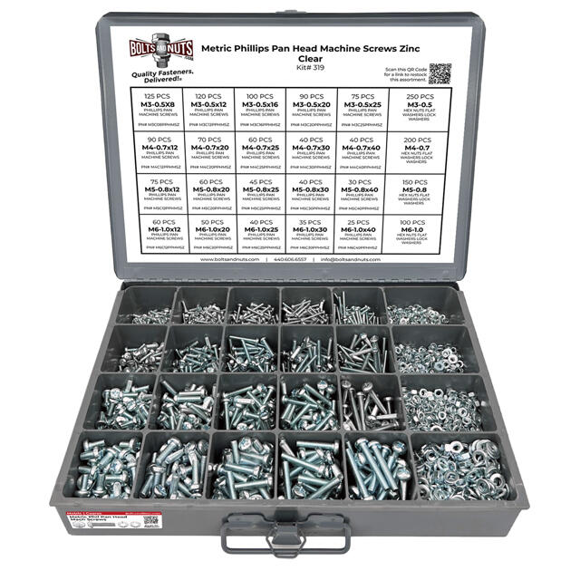 Metric Phillips Pan Head Machine Screws, Nuts, Flat & Lock Washers Zinc - 3371 PCS
