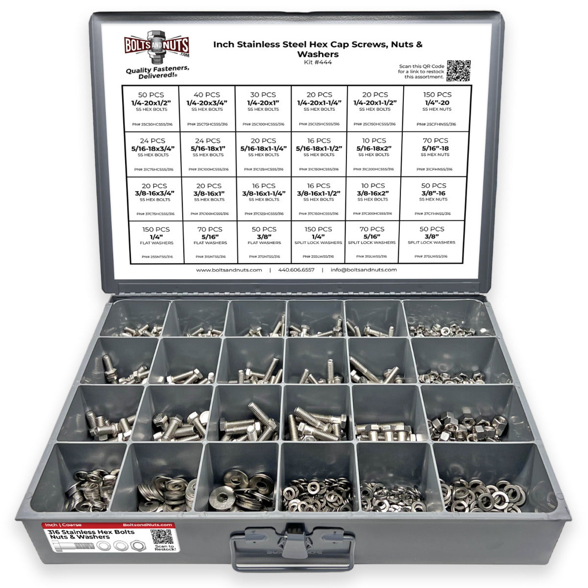Inch 316 Stainless Steel Hex Cap Screws, Nuts & Washers - 1147 PCS