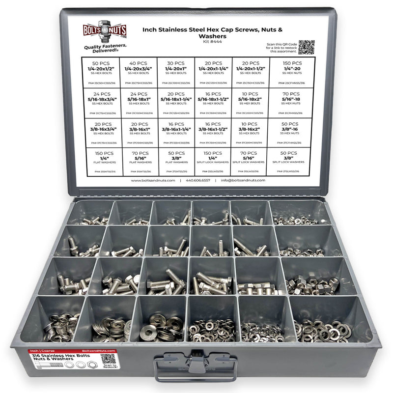 Inch 316 Stainless Steel Hex Cap Screws, Nuts & Washers - 1147 PCS