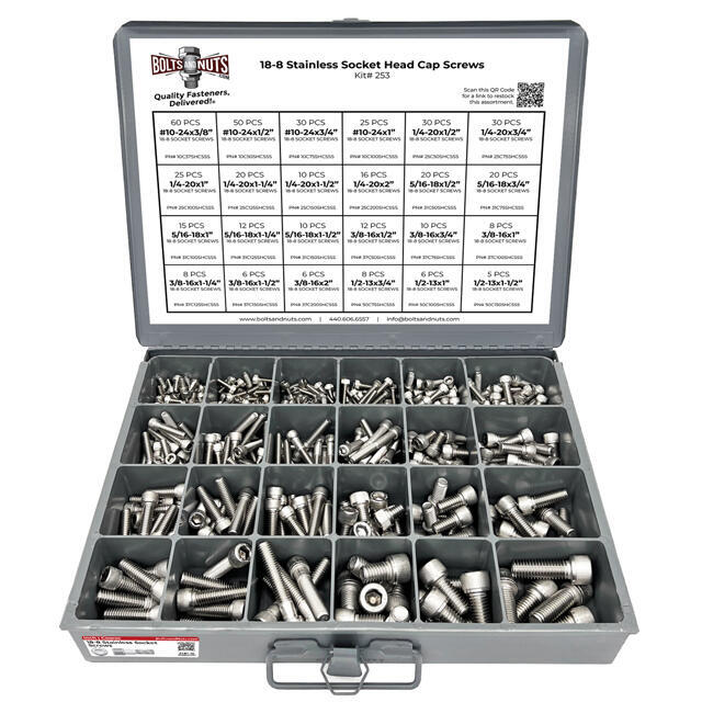 Inch 18-8 Stainless Steel Allen Socket Head Cap Screws Bolts Assortment - 453 PCS