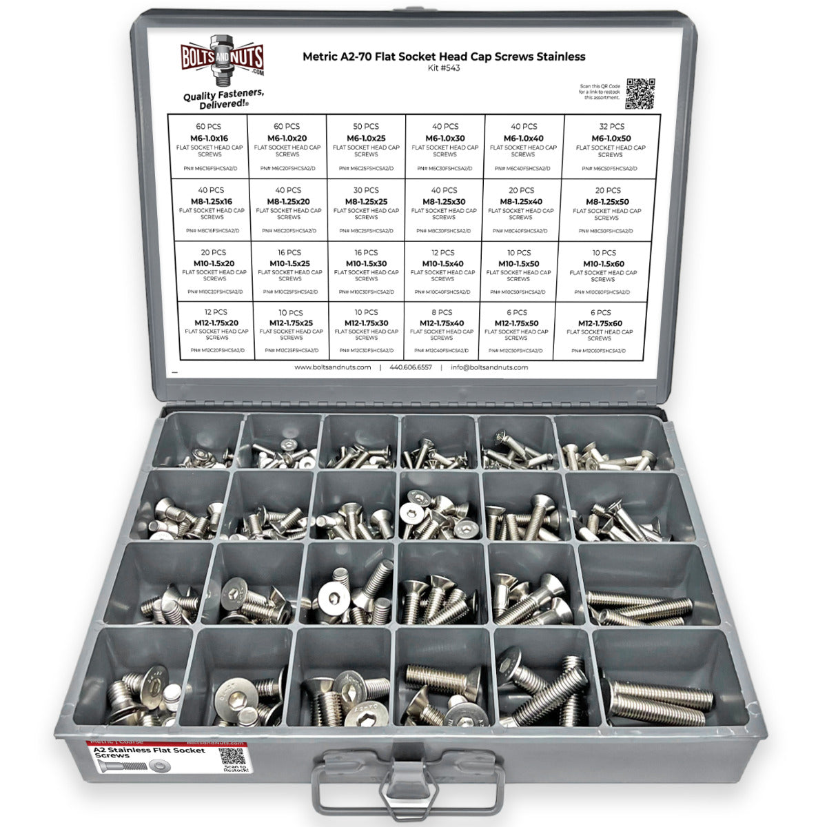 Metric A2-70 Stainless Steel Flat Socket Screws - 609 PCS