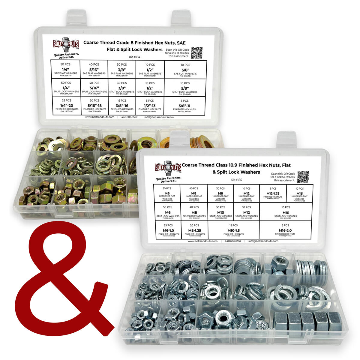 2 Kits: Inch & Metric Hex Nuts, Washers, Split Lock Washers 702 PCS