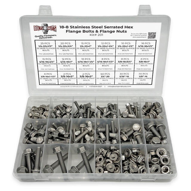 Inch Stainless Steel Serrated Hex Flange Bolts Screws Nuts Assortment Kit - 280 PCS