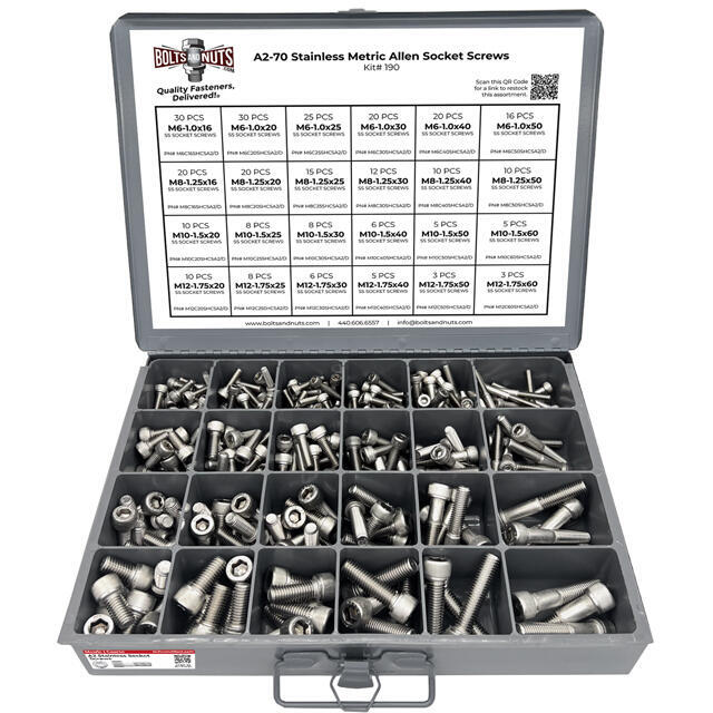 Metric A2 Stainless Steel Allen Socket Head Cap Screws Bolts Assortment - 306 PCS