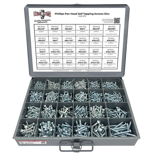 Phillips Pan Head Sheet Metal Self Tapping Screws Assortment - 1421 PCS