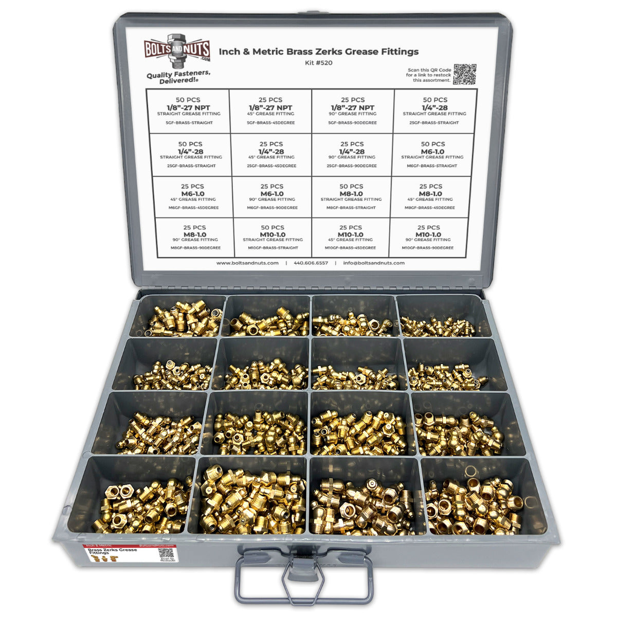 Inch and Metric Brass Zerks Grease Fittings - 551 PCS