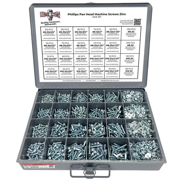 Inch Phillips Pan Head Machine Screws, Hex Nuts, Flat & Lock