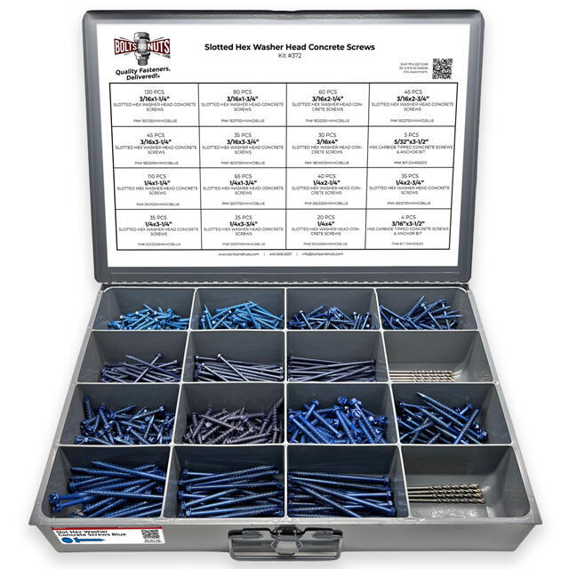 Slotted Hex Washer Head Concrete Screws Assortment - 765 PCS