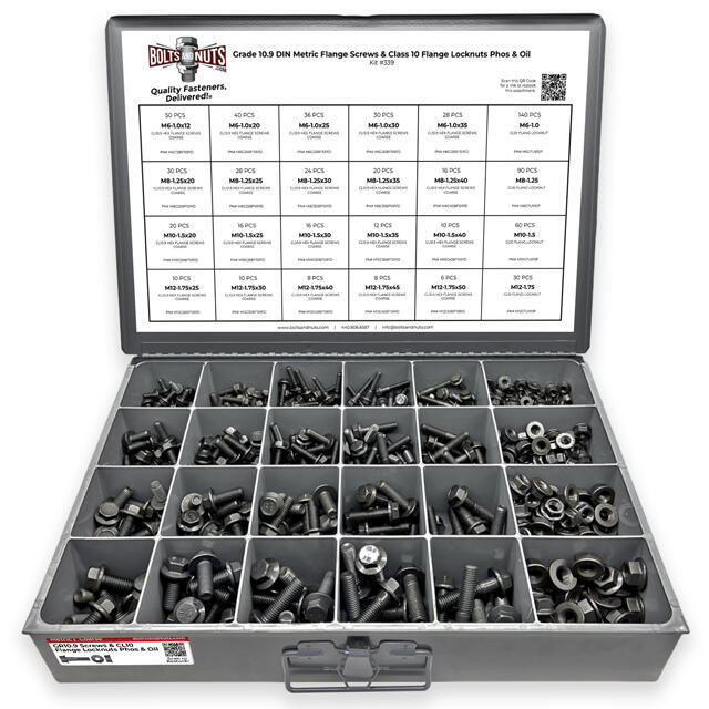 Metric Class 10.9 Hex Flange Frame Bolts & Nuts Assortment Phos & Oil - 739 PCS