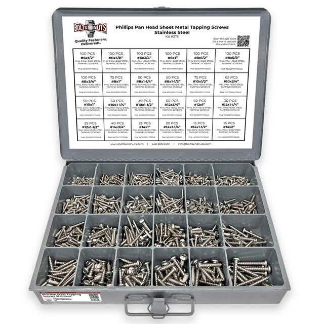 Stainless Phillips Pan Head Sheet Metal Self Tapping Screws Assortment - 1396 PCS