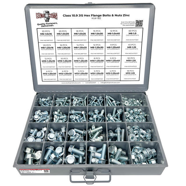 Metric Class 10.9 JIS Hex Flange Frame Bolts & Nuts Assortment M6-M12 375 PCS