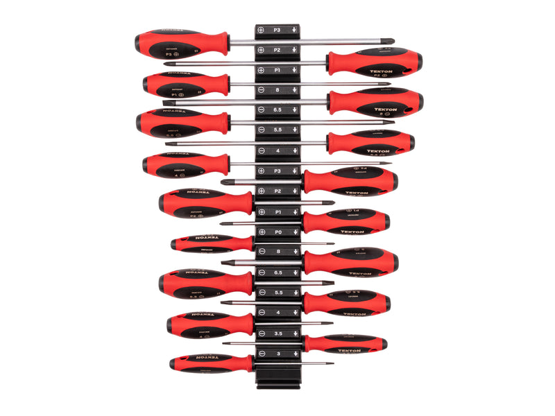 Phillips and Slotted Screwdriver Set with Modular Organizers - 4, 8 Inch Shanks, 17-Piece (#0 - #3, 3 - 8 mm)