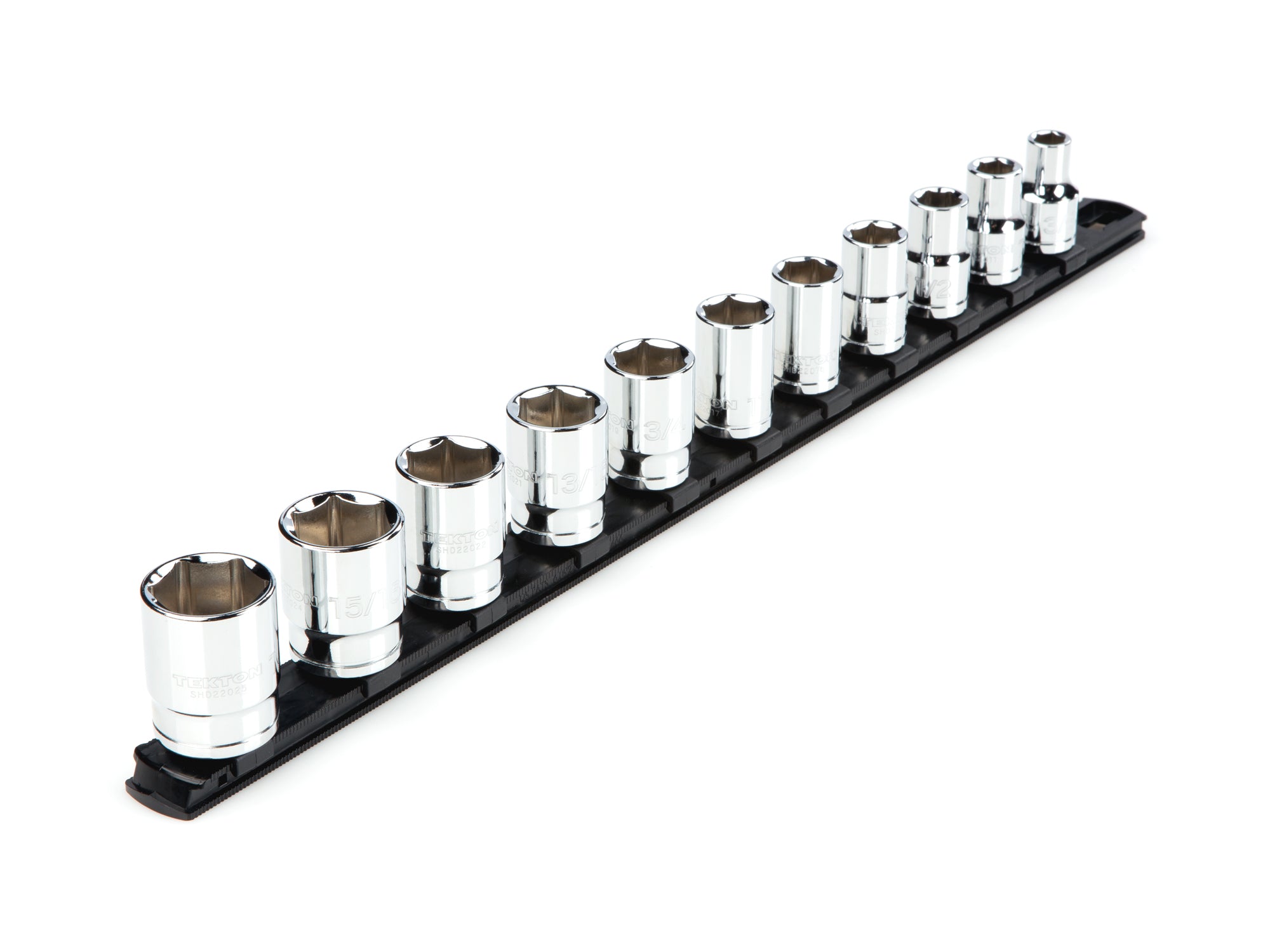 1/2 Inch Drive Shallow 6-Point Socket Set with Rail, 11-Piece (3/8 - 1 in.)