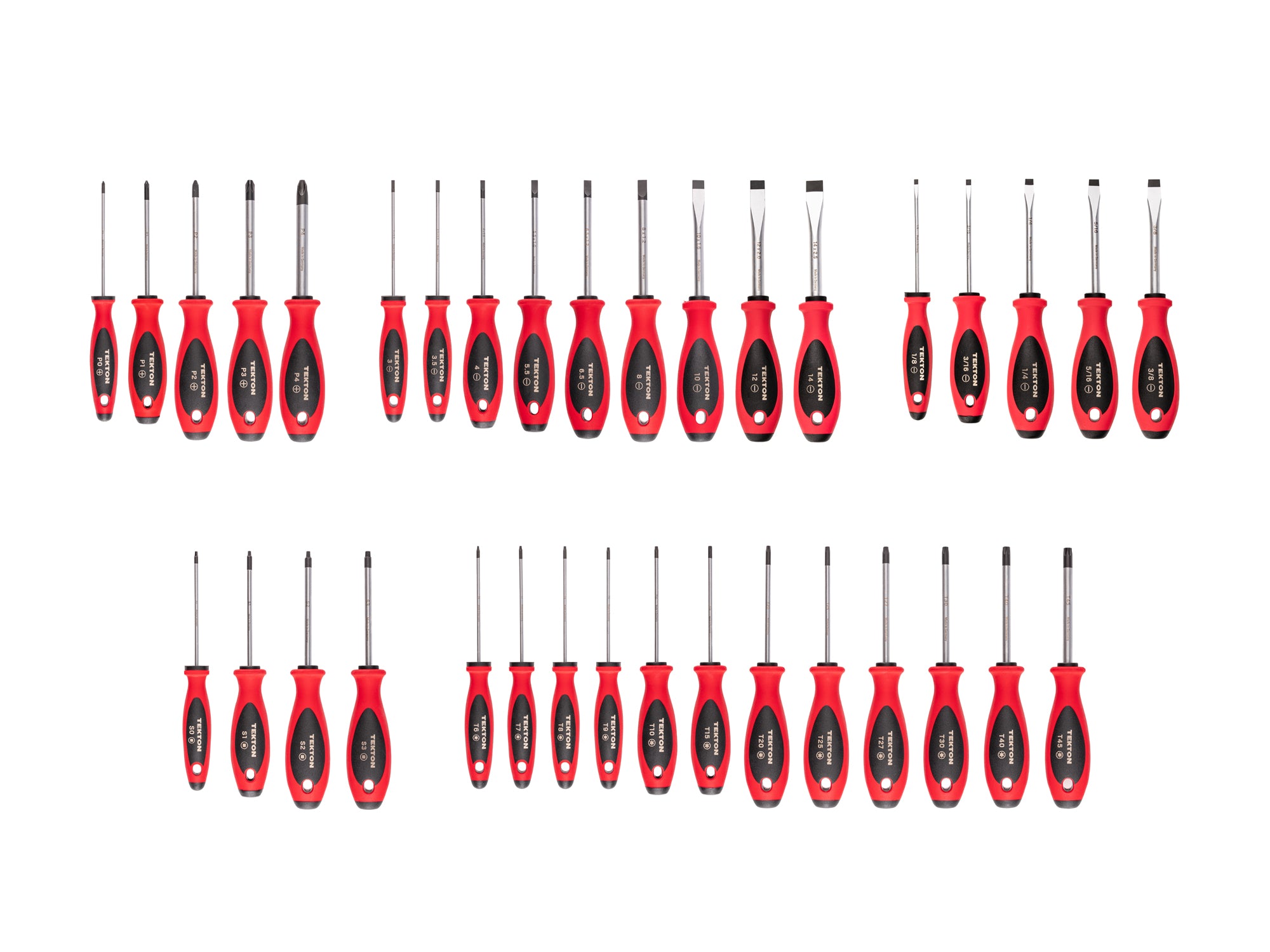 Phillips, Slotted, Torx, Square Screwdriver Set - 4 Inch Shanks (35-Piece)