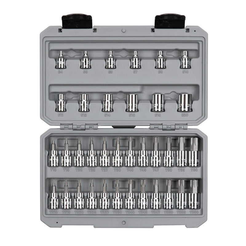 3/8 Inch Drive Torx/TR Torx Bit & External Star Socket Set with Case, 36-Piece (T10 - T60, TR10 - TR60, E4 - E20)