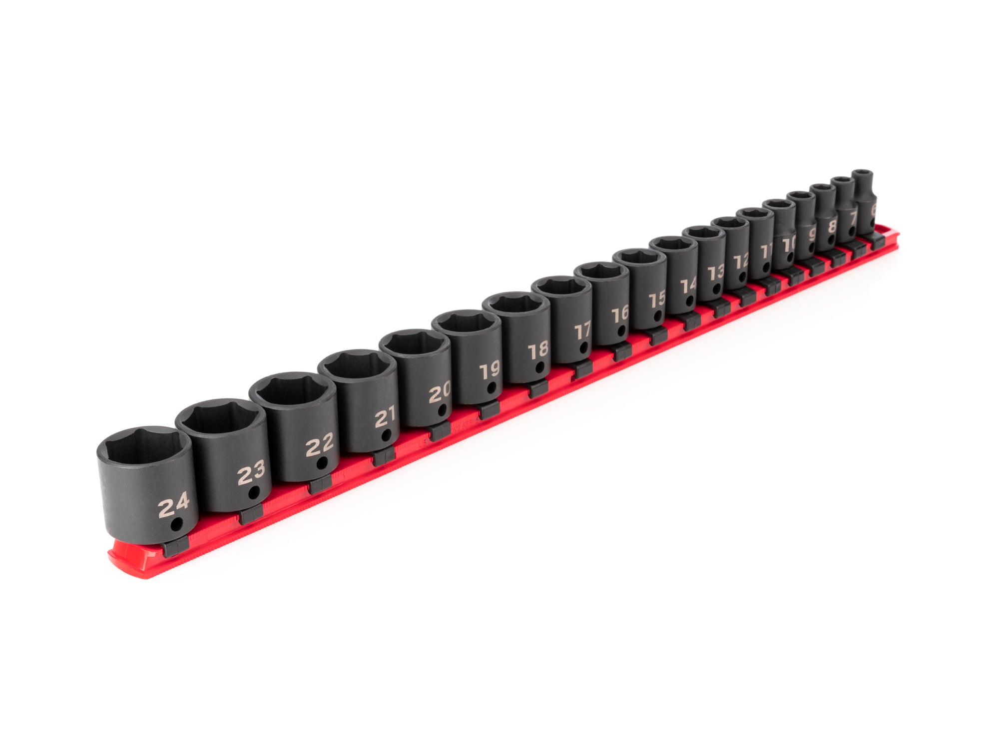 3/8 Inch Drive Shallow 6-Point Impact Socket Set with Rail, 19-Piece (6 - 24 mm)