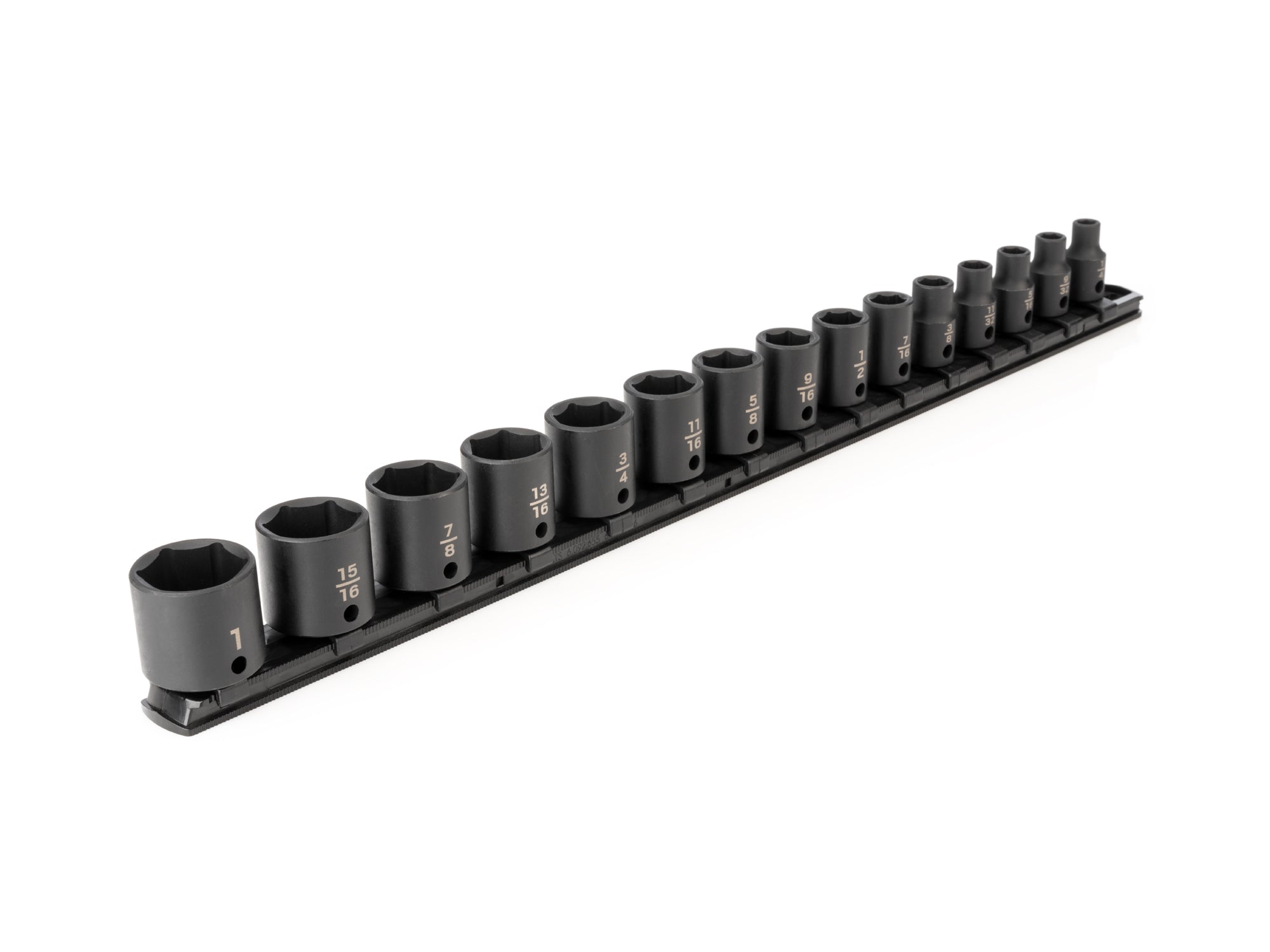 3/8 Inch Drive Shallow 6-Point Impact Socket Set with Rail, 15-Piece (1/4 - 1 in.)