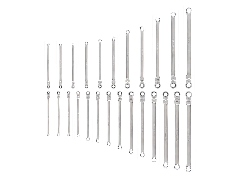 Long Fixed/Flex Head 12-Point Ratcheting Box End Wrench Set, 25-Piece (1/4-3/4 in., 6-19 mm)