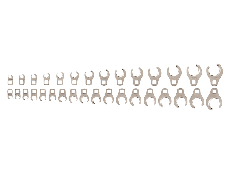 3/8 Inch Drive 6-Point Flare Nut Crowfoot Wrench Set, 32-Piece (5/16 - 1-1/16 in., 8-27 mm)